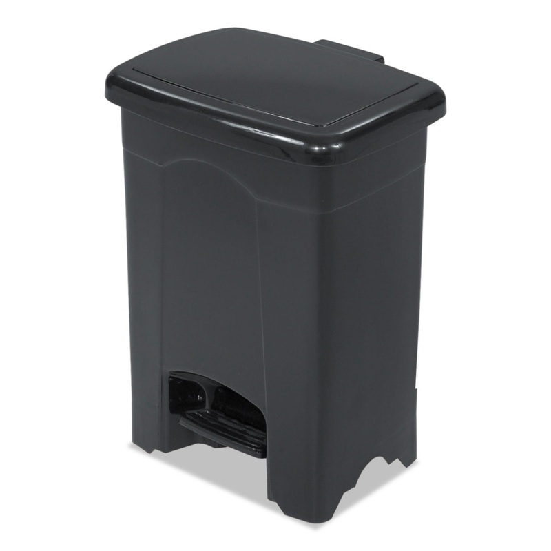 STEP-ON RECEPTACLE, RECTANGULAR, PLASTIC, 4 GAL, BLACK