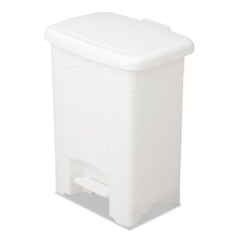 STEP-ON RECEPTACLE, RECTANGULAR, PLASTIC, 4 GAL, WHITE