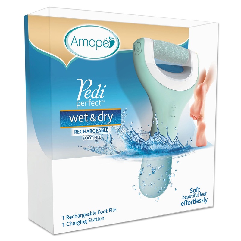 Pedi Perfect Wet & Dry Rechargeable Foot File, Aqua/white, 6/carton
