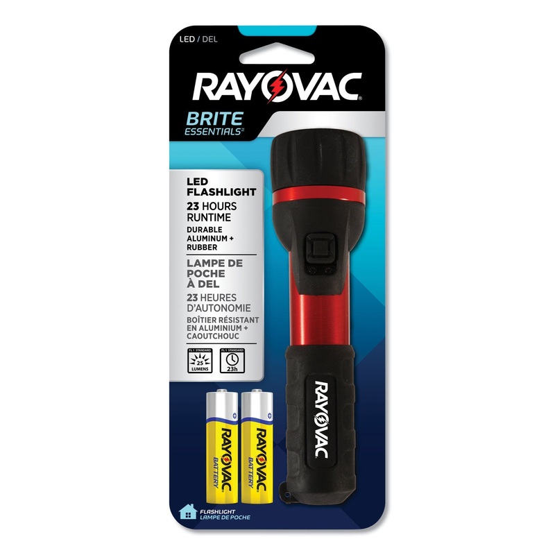GENERAL PURPOSE RUBBER AND ALUMINUM FLASHLIGHT, 2 AA BATTERIES (INCLUDED), RED/BLACK