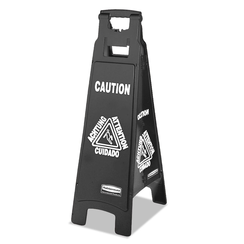 Executive 4-Sided Multi-Lingual Caution Sign, Black/white, 11 9/10 X 38