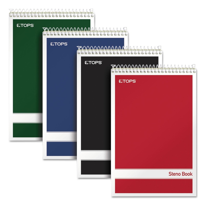 STENO BOOK, GREGG RULE, ASSORTED COVERS, 6 X 9, 80 GREEN TINT SHEETS, 4/PACK
