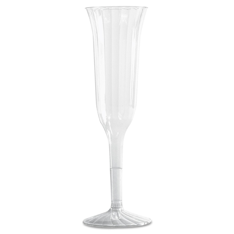 Classic Crystal Plastic Champagne Flutes, 5 Oz., Clear, Fluted, 10/pack