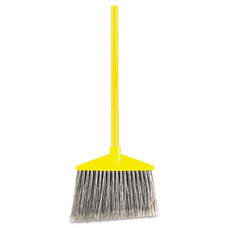 Angled Large Broom, Poly Bristles, 46 7/8″ Metal Handle, Yellow/gray