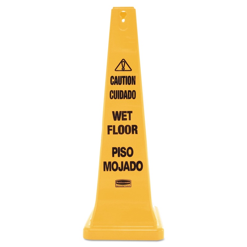 Four-Sided Caution, Wet Floor Yellow Safety Cone, 12 1/4 X 12 1/4 X 36h