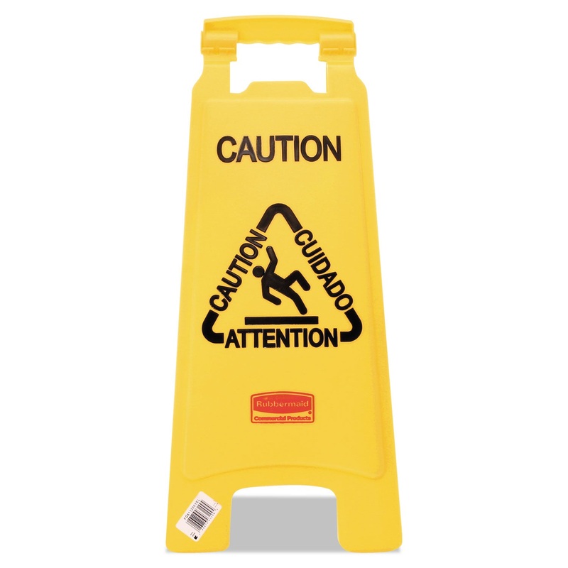 Multilingual “caution” Floor Sign, Plastic, 11 X 12 X 25, Bright Yellow