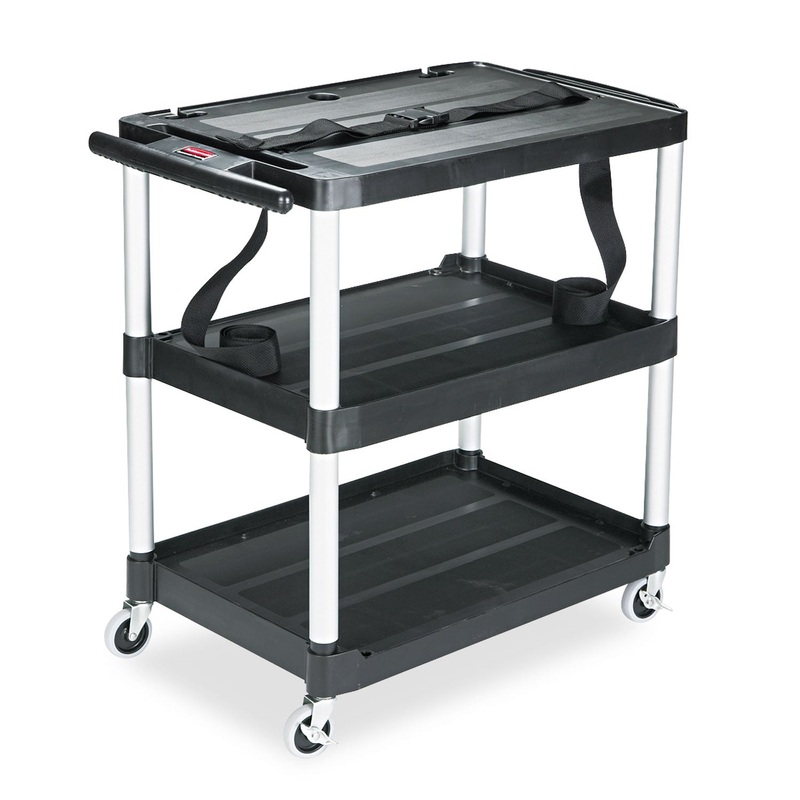 MEDIAMASTER THREE-SHELF AV CART, 18.63W X 32.5D X 32.13H, BLACK