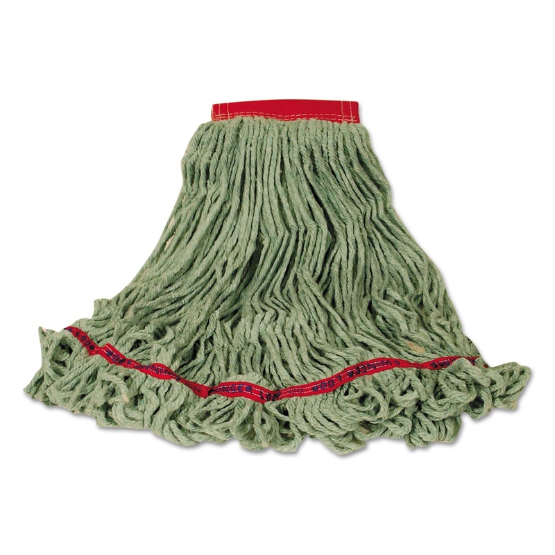 SWINGER LOOP WET MOP HEADS, LARGE, GREEN, COTTON/SYNTHETIC BLEND, 6/CARTON