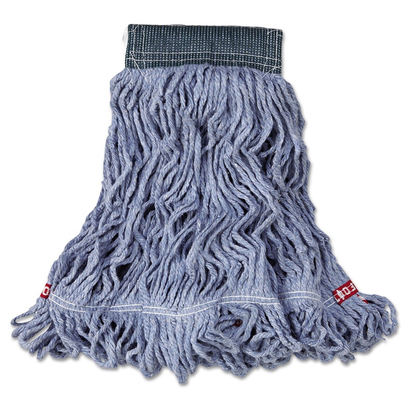 Web Foot Wet Mop, Cotton/synthetic, Blue, Medium, 5″ Green Headband, 6/carton