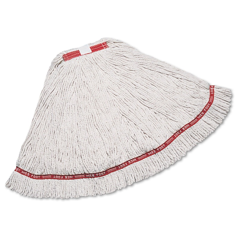 Web Foot Wet Mop, Cotton/synthetic, White, Large, 1″ Red Headband, 6/carton