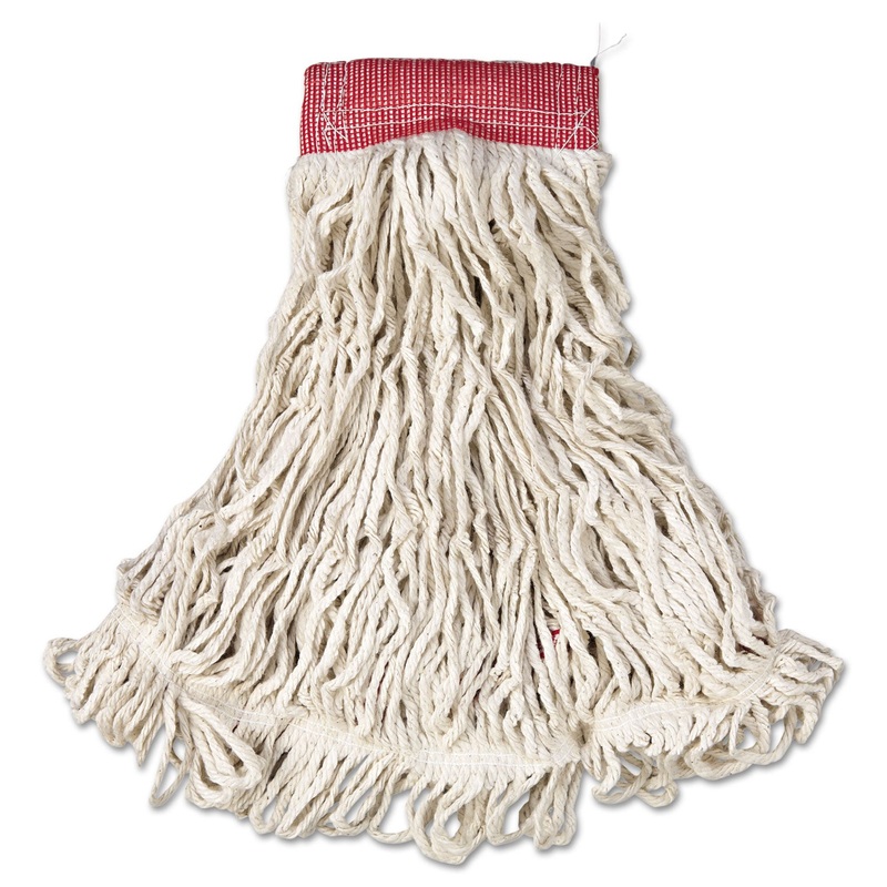 Web Foot Wet Mop, Cotton/synthetic, White, Large, 5″ Red Headband, 6/carton