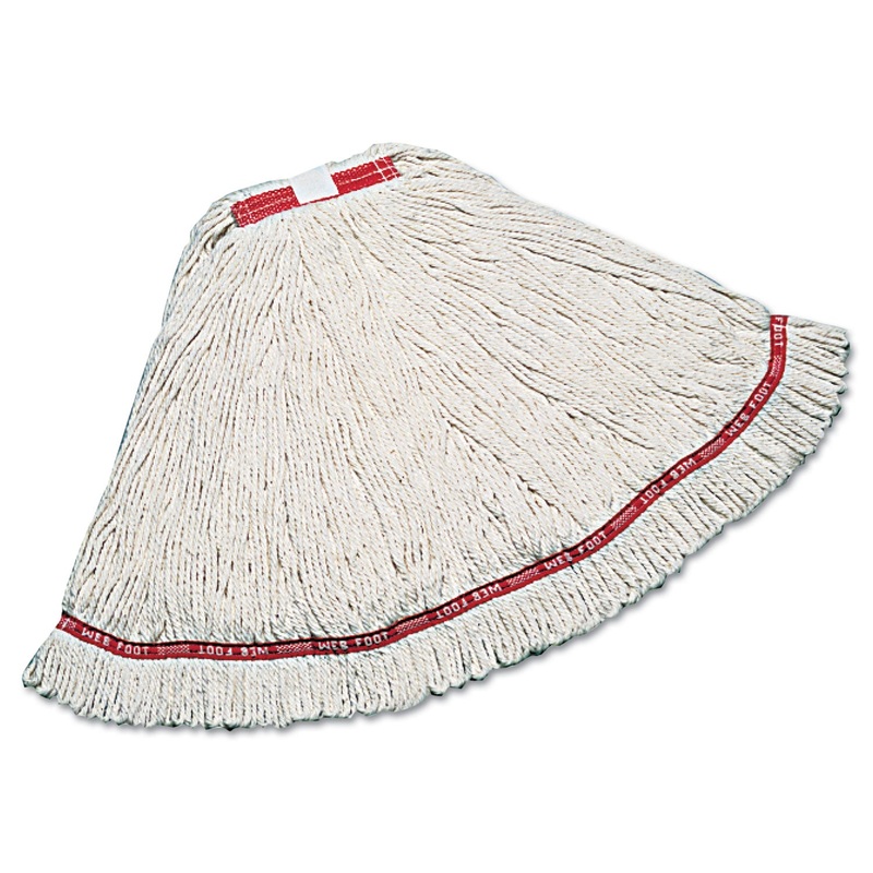 Web Foot Wet Mop, Cotton/synthetic, White, Medium, 1″ Green Headband, 6/carton