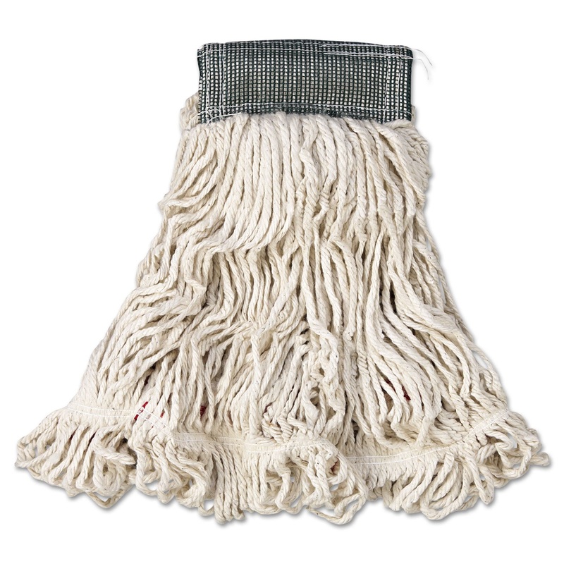 Web Foot Wet Mop, Cotton/synthetic, White, Medium, 5″ Green Headband, 6/carton