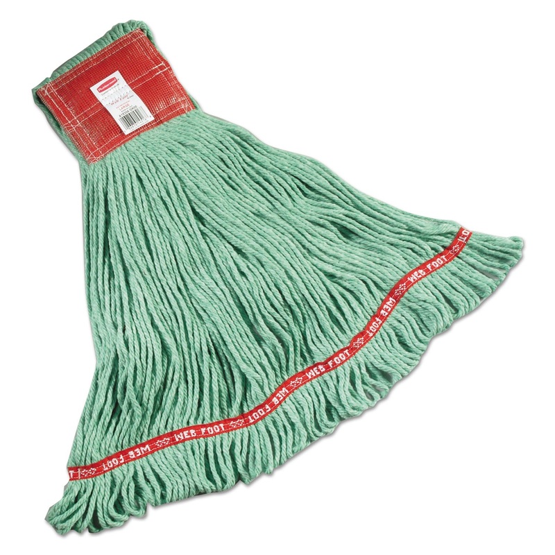 Web Foot Wet Mops, Cotton/synthetic, Green, Large, 5-In. Red Headband, 6/carton