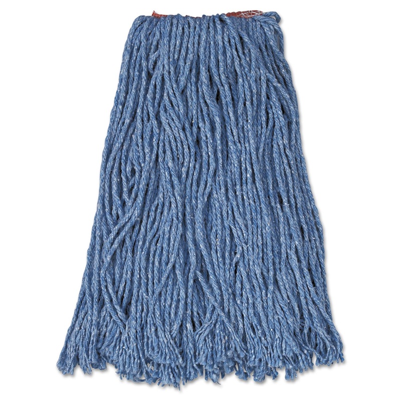 Cotton/synthetic Cut-End Blend Mop Head, 16oz, 1″ Band, Blue, 12/carton