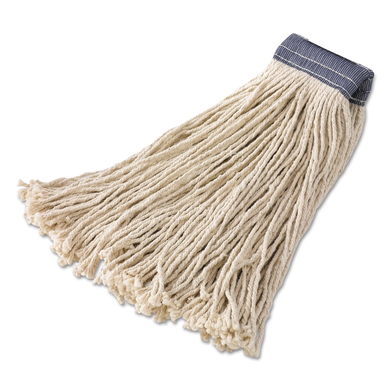 Premium Cut-End Cotton Mop Head, White, 16 Oz, 5-In. Blue Headband, 12/carton