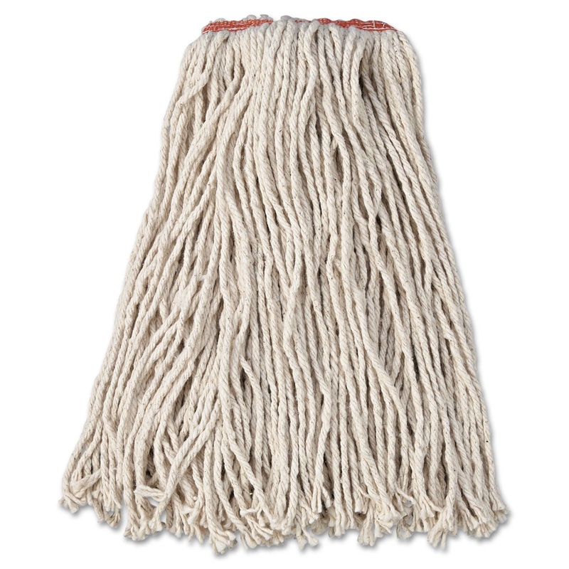 Premium Cut-End Cotton Wet Mop Head, 16oz, White, 1″ Orange Band, 12/carton