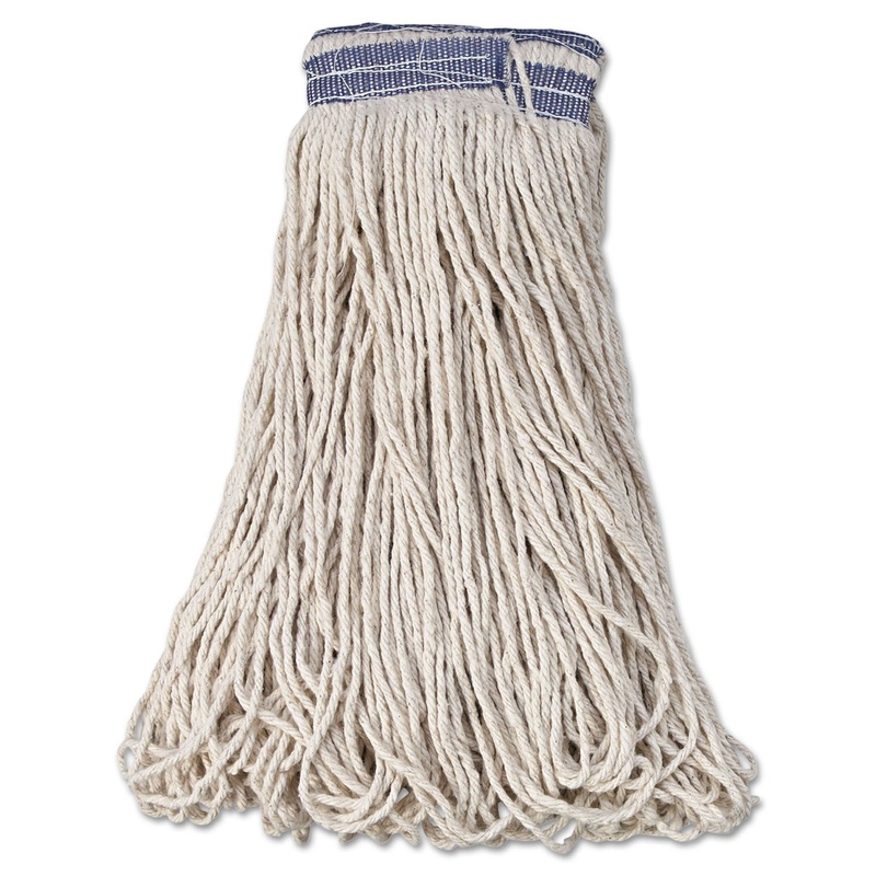 Universal Headband Mop Head, Cotton, White, 32oz, 1″ Blue Band, 12/carton