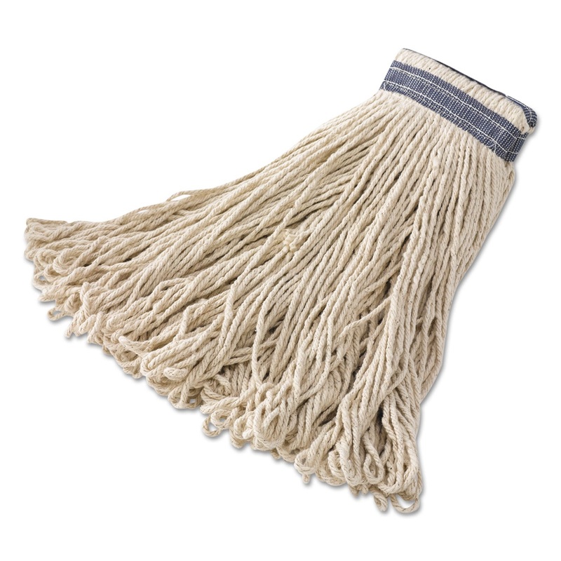Universal Headband Mop Heads, Cotton, White, 16 Oz, 1-In. Blue Headband, 12/ct