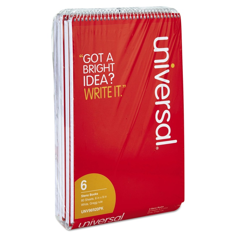 STENO BOOKS, GREGG RULE, 6 X 9, WHITE, 80 SHEETS, 6/PACK