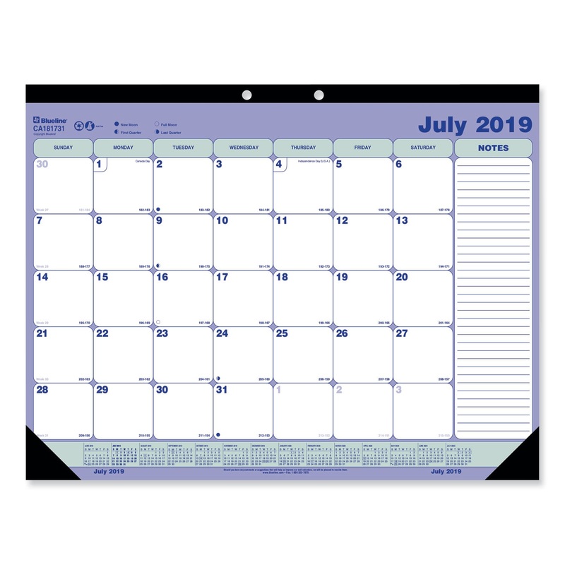 ACADEMIC DESK PAD CALENDAR, 21 1/4 X 16, WHITE/BLUE/GREEN, 2019-2020