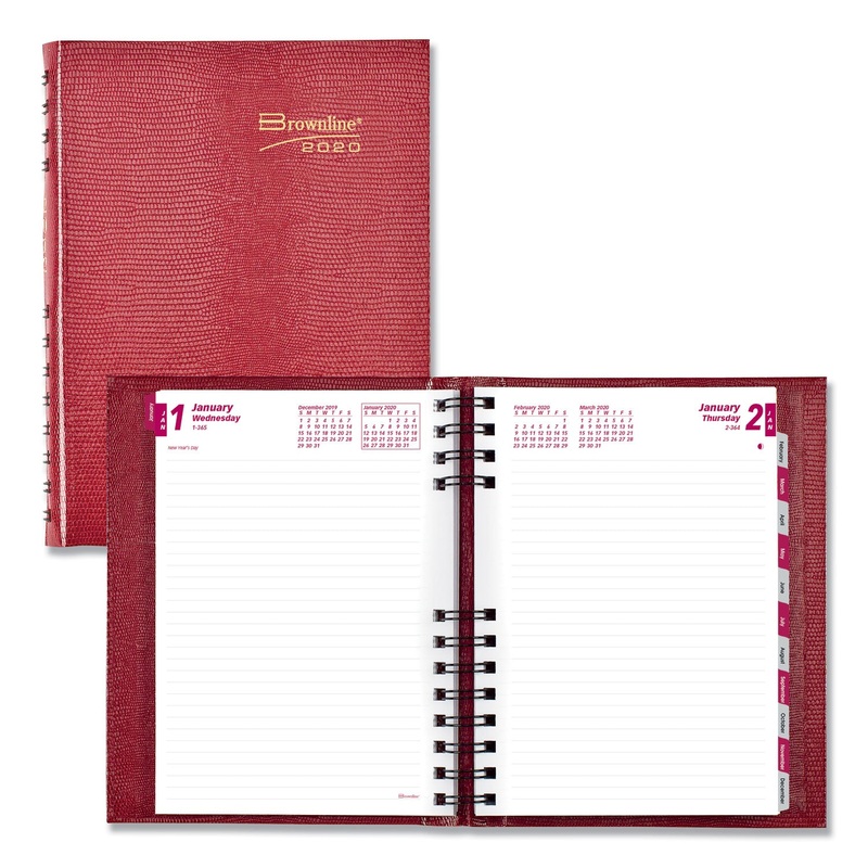 COILPRO DAILY PLANNER, RULED 1 DAY/PAGE, 8 1/4 X 5 3/4, RED, 2020