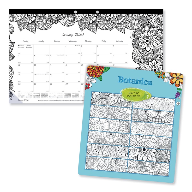 DOODLEPLAN DESK CALENDAR W/COLORING PAGES, 17 3/4 X 10 7/8, 2020