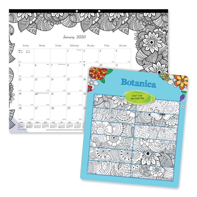 DOODLEPLAN DESK PAD CALENDAR W/COLORING PAGES, 22 X 17, 2020