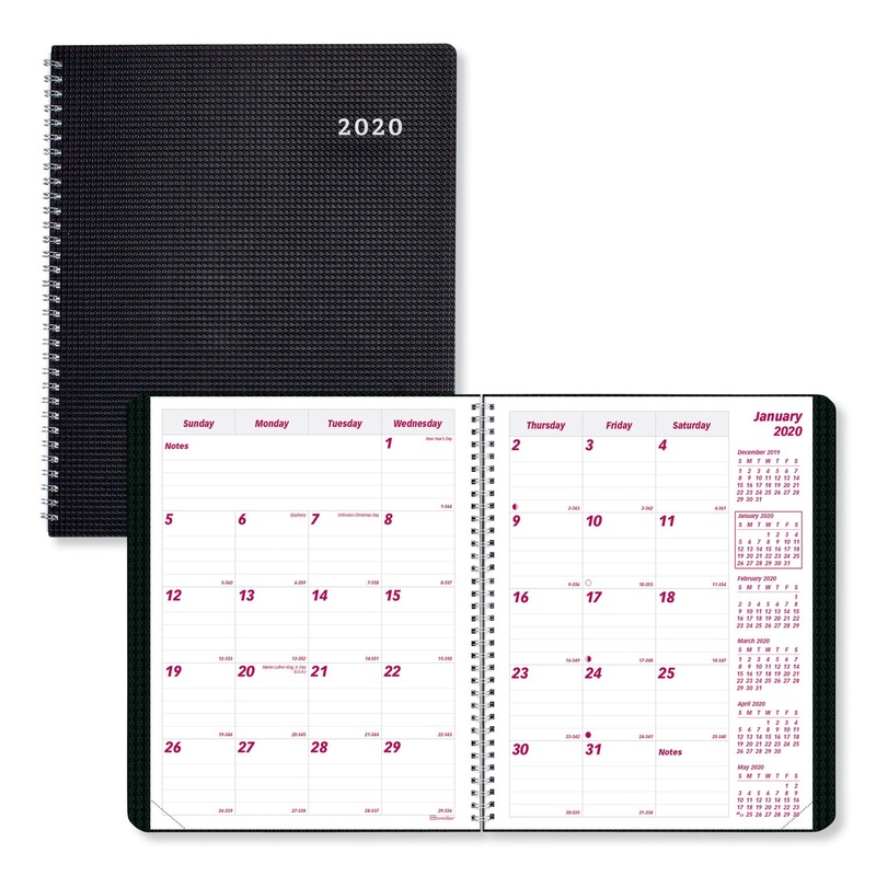 DURAFLEX 14-MONTH PLANNER, 8 7/8 X 7 1/8, BLACK, 2020