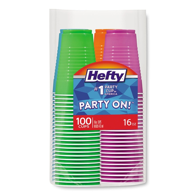 Easy Grip Disposable Plastic Party Cups, 16 Oz, Assorted, 100/pack