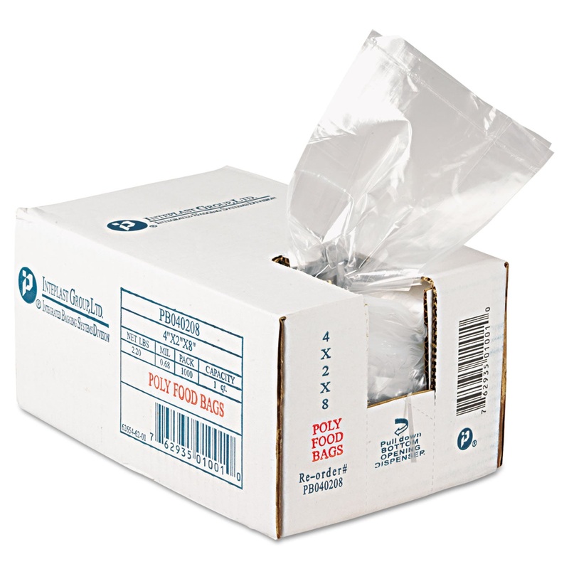 FOOD BAGS, 16 OZ, 0.68 MIL, 4″ X 8″, CLEAR, 1,000/CARTON