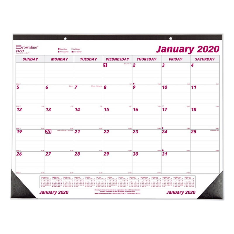 MONTHLY DESKPAD CALENDAR, CHIPBOARD, 22 X 17, 2020