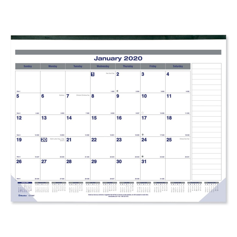 NET ZERO CARBON MONTHLY DESK PAD CALENDAR, 22 X 17, BLACK BAND AND CORNERS, 2020