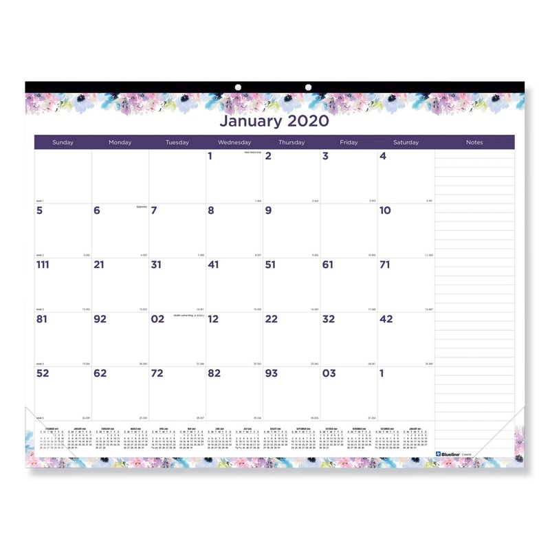 PASSION MONTHLY DESKPAD CALENDAR, CHIPBOARD BACK, FLORAL DESIGN, 22 X 17, 2020