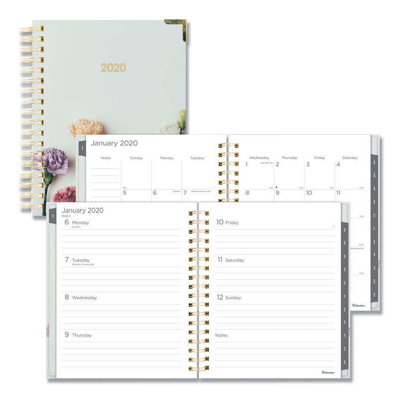 ROMANTIC WEEKLY/MONTHLY HARD COVER PLANNER, 9 1/4 X 7 1/4, FLORAL COVER, 2020