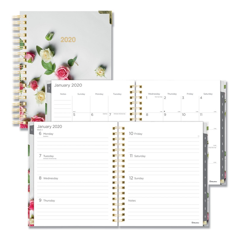 ROMANTIC WEEKLY/MONTHLY HARD COVER PLANNER, 9 1/4 X 7 1/4, ROSES COVER, 2020