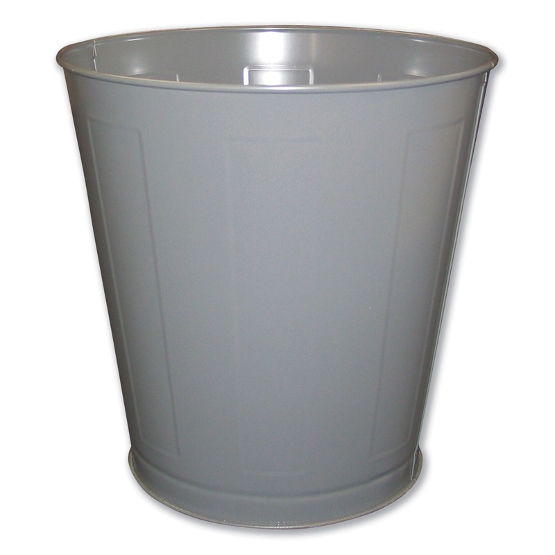 ROUND METAL WASTEBASKET, ROUND, STEEL, 28 QT, GRAY