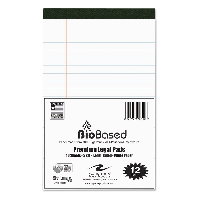 USDA BIO-PREFERRED LEGAL PAD, WIDE/LEGAL RULE, 5 X 8, WHITE, 40 SHEETS, 12/PACK