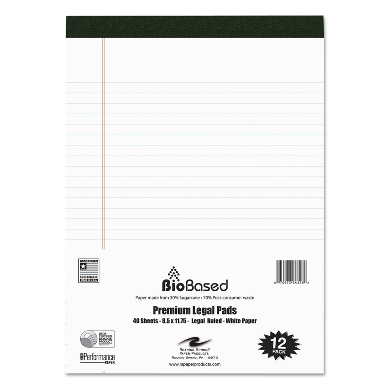 USDA BIO-PREFERRED LEGAL PAD, WIDE/LEGAL RULE, 8.5 X 11.75, WHITE, 40 SHEETS, 12/PACK