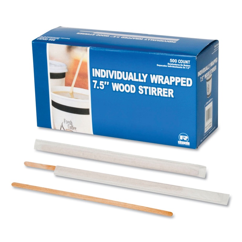 WOOD COFFEE STIRRERS, 7 1/2″ LONG, WOODGRAIN, WRAPPED, 5000/CT