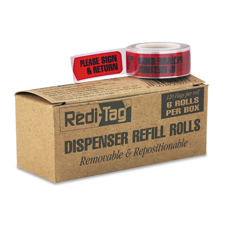 Arrow Message Page Flag Refills, “please Sign & Return”, Red, 120/roll, 6 Rolls