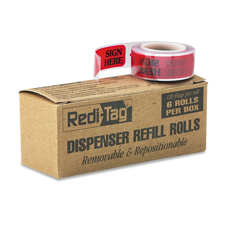 Arrow Message Page Flag Refills, “sign Here”, Red, 6 Rolls Of 120 Flags/box