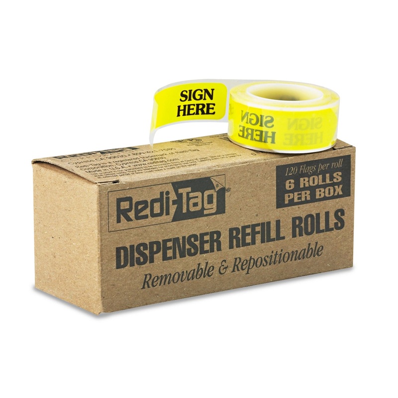 Arrow Message Page Flag Refills, “sign Here”, Yellow, 6 Rolls Of 120 Flags