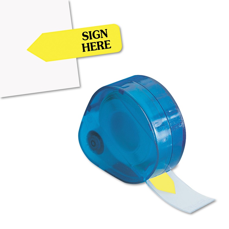Arrow Message Page Flags In Dispenser, “sign Here”, Yellow, 120 Flags/dispenser