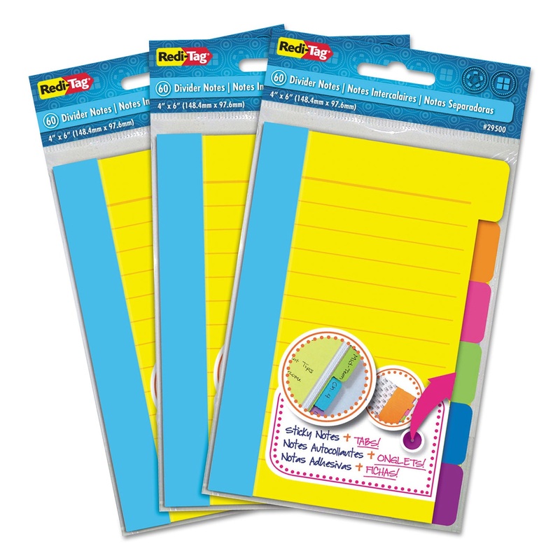 Divider Sticky Notes With Tabs, Assorted Colors, 60 Sheets/set, 3 Sets/box
