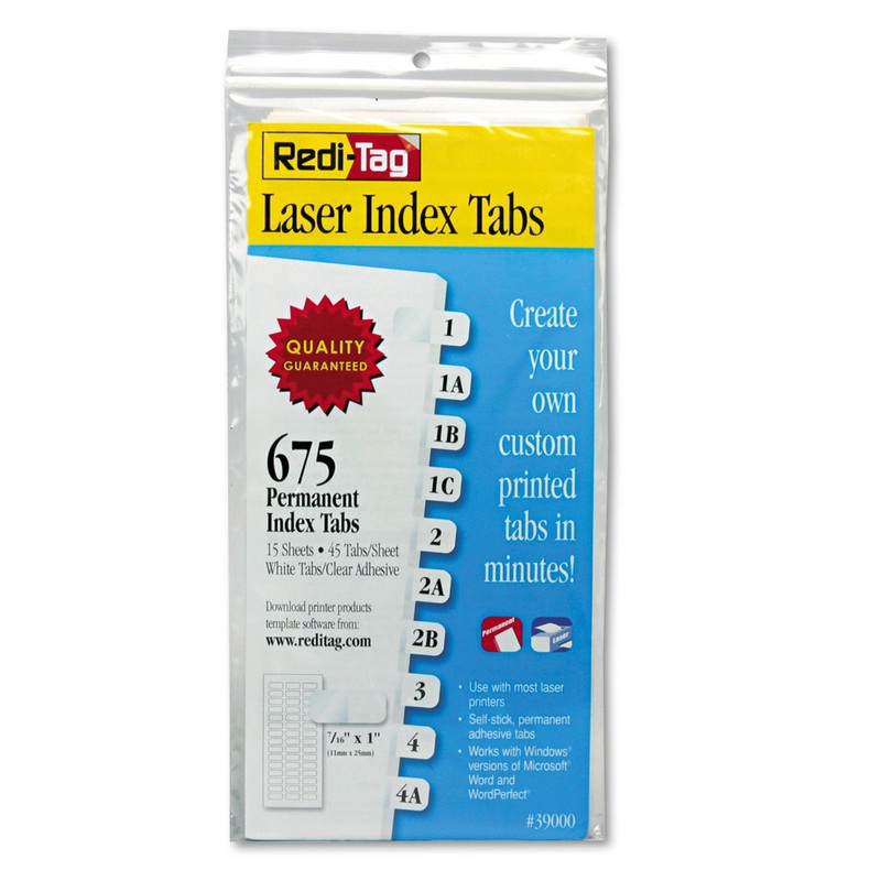 LASER PRINTABLE INDEX TABS, 1/12-CUT TABS, WHITE, 0.44″ WIDE, 675/PACK