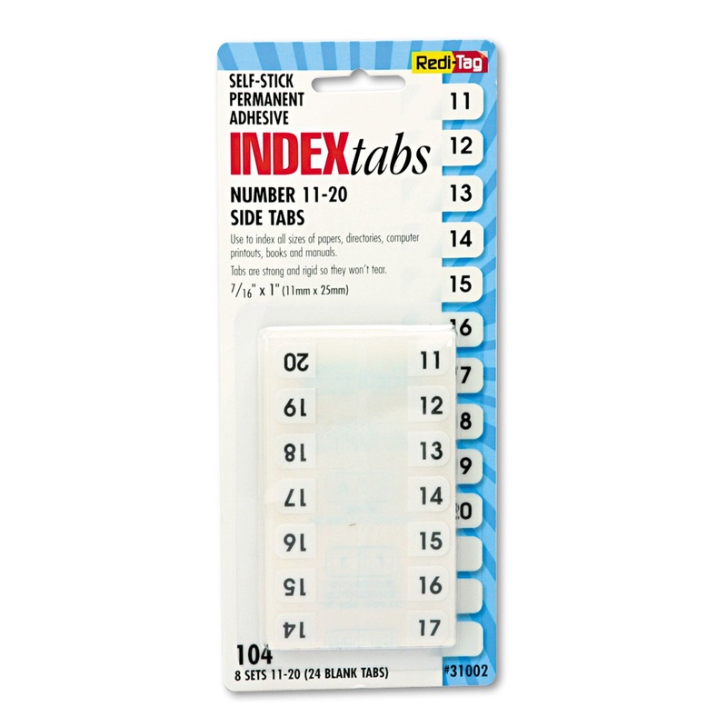 LEGAL INDEX TABS, 1/12-CUT TABS, 11-20, WHITE, 0.44″ WIDE, 104/PACK