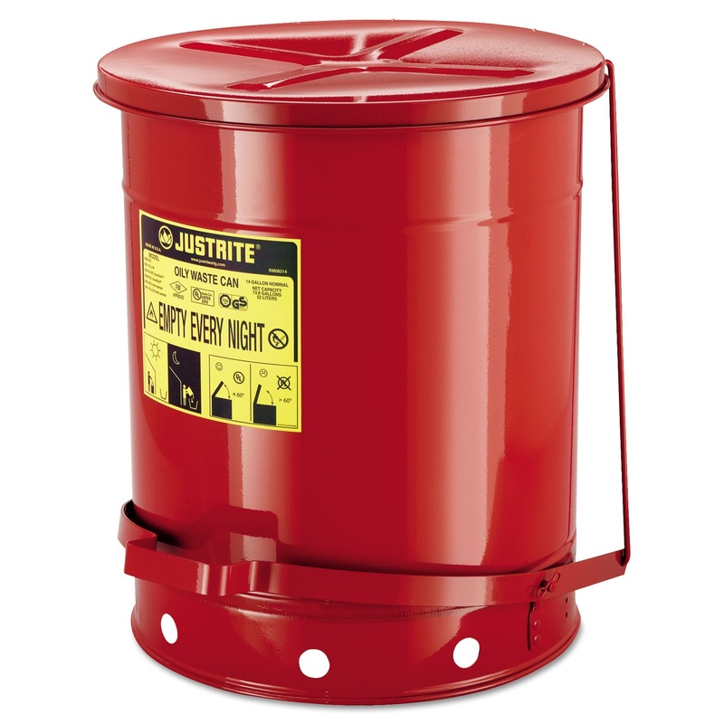 RED OILY WASTE CAN, 14 GAL, LEVER LID