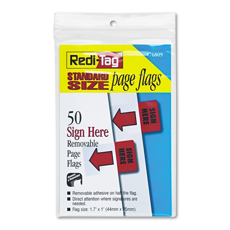 Removable/reusable Page Flags, “sign Here”, Red, 50/pack