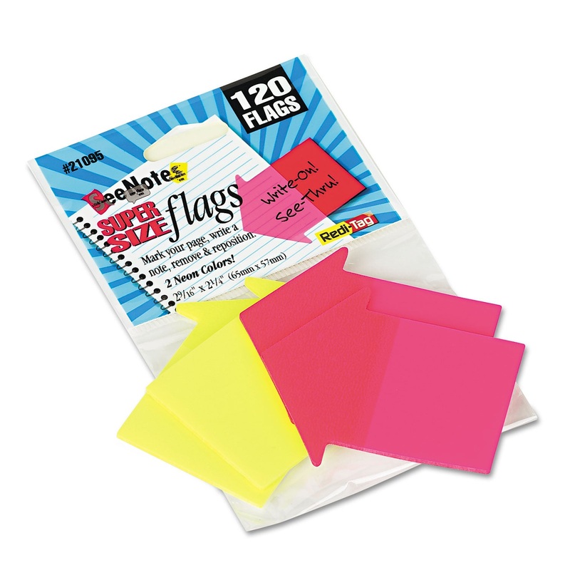 Seenotes Transparent-Film Arrow Page Flags, Neon Assorted, 60/pad, 2 Pads